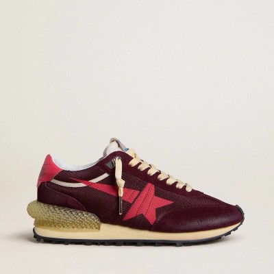 Golden Goose Marathon Sneaker In Burgundy Mesh And Suede With Printed Pink Star Golden Goose Marathon Sneaker In Burgundy Mesh And Suede With Printed Pink Star