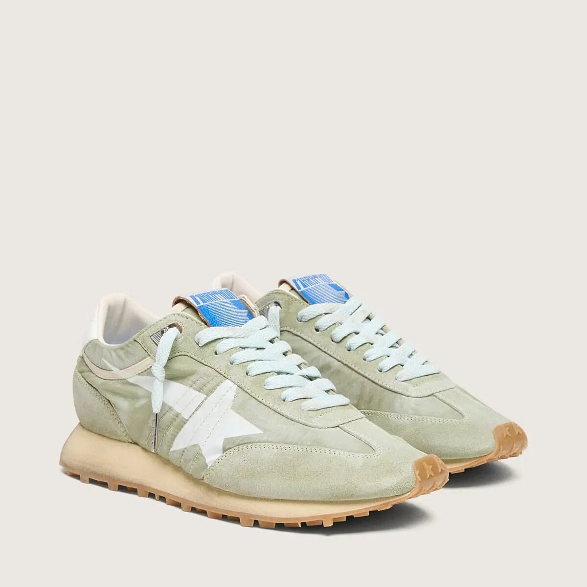 Golden Goose Marathon Sneaker In Sage-Green Nylon With White Star Golden Goose Marathon Sneaker In Sage-Green Nylon With White Star