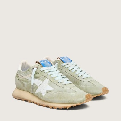 Golden Goose Marathon Sneaker In Sage-Green Nylon With White Star Golden Goose Marathon Sneaker In Sage-Green Nylon With White Star