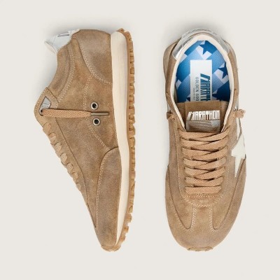 Golden Goose Marathon Sneaker In Tobacco Suede With White Star Golden Goose Marathon Sneaker In Tobacco Suede With White Star