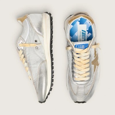 Golden Goose Marathon Sneaker With Silver Ripstop Nylon Upper And Gold Star Golden Goose Marathon Sneaker With Silver Ripstop Nylon Upper And Gold Star