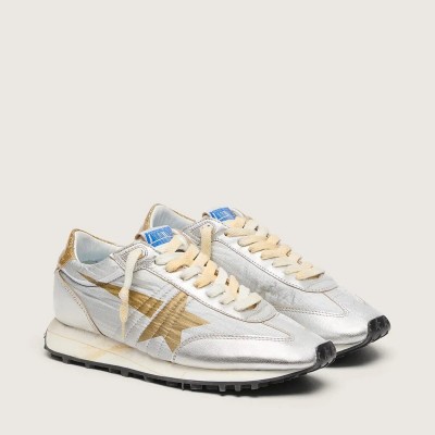 Golden Goose Marathon Sneaker With Silver Ripstop Nylon Upper And Gold Star Golden Goose Marathon Sneaker With Silver Ripstop Nylon Upper And Gold Star