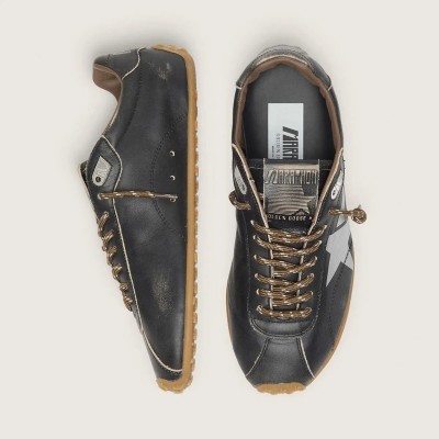 Golden Goose Marathon Speed Sneaker With Black Leather Upper And Silver Star