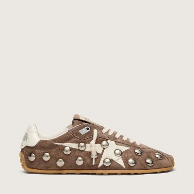 Golden Goose Marathon Speed Sneaker In Anthracite-Gray Suede With White Star And Metal Studs Golden Goose Marathon Speed Sneaker In Anthracite-Gray Suede With White Star And Metal Studs