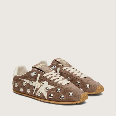 Golden Goose Marathon Speed Sneaker In Anthracite-Gray Suede With White Star And Metal Studs Golden Goose Marathon Speed Sneaker In Anthracite-Gray Suede With White Star And Metal Studs