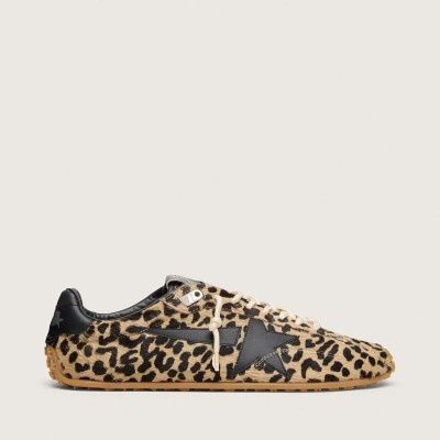 Golden Goose Marathon Speed Sneaker In Beige And Black Leopard-Print Pony Skin With Black Leather Star Golden Goose Marathon Speed Sneaker In Beige And Black Leopard-Print Pony Skin With Black Leather Star