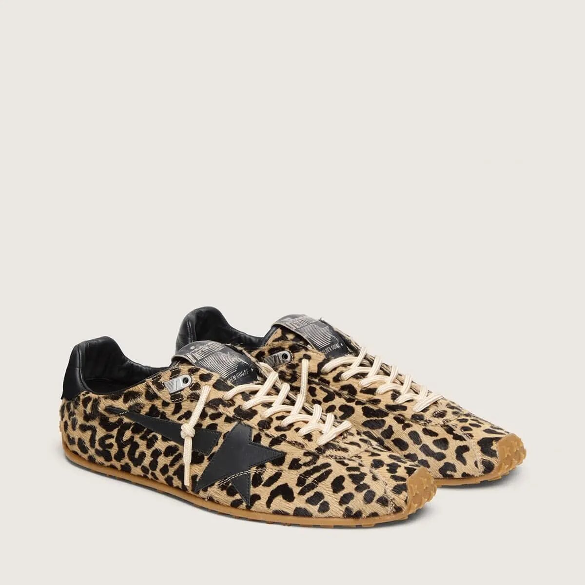 Golden Goose Marathon Speed Sneaker In Beige And Black Leopard-Print Pony Skin With Black Leather Star Golden Goose Marathon Speed Sneaker In Beige And Black Leopard-Print Pony Skin With Black Leather Star