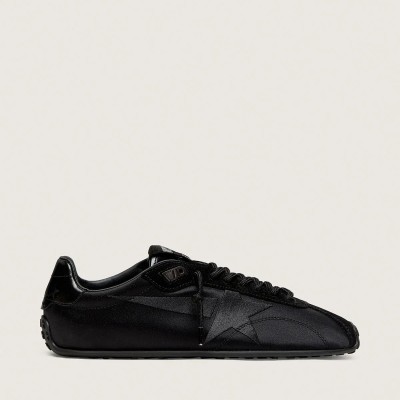Golden Goose Marathon Speed Sneaker In Black Satin With Black Star Golden Goose Marathon Speed Sneaker In Black Satin With Black Star