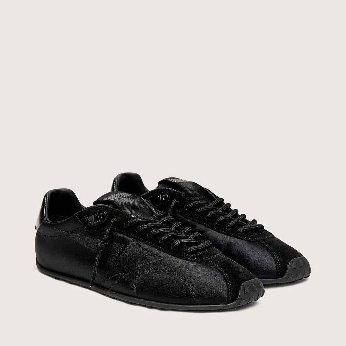 Golden Goose Marathon Speed Sneaker In Black Satin With Black Star Golden Goose Marathon Speed Sneaker In Black Satin With Black Star