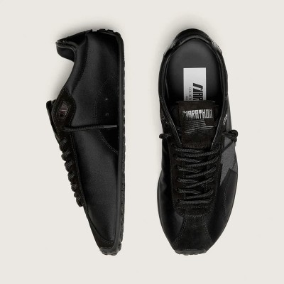 Golden Goose Marathon Speed Sneaker In Black Satin With Black Star Golden Goose Marathon Speed Sneaker In Black Satin With Black Star