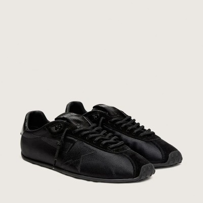Golden Goose Marathon Speed Sneaker In Black Satin With Black Star Golden Goose Marathon Speed Sneaker In Black Satin With Black Star