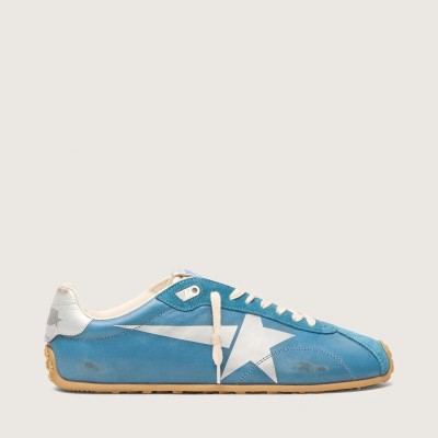 Golden Goose Marathon Speed Sneaker In Blue Nappa With Printed Star And Silver Leather Heel Tab