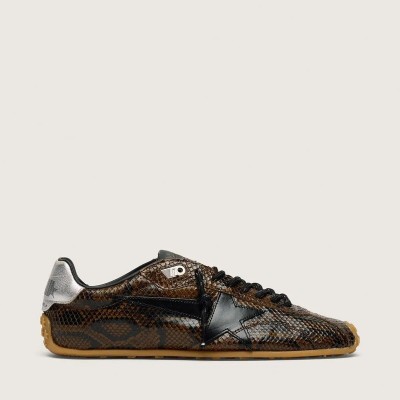 Golden Goose Marathon Speed Sneaker In Leather With Brown Snake Print, Black Star And Silver Leather Heel Tab Golden Goose Marathon Speed Sneaker In Leather With Brown Snake Print, Black Star And Silver Leather Heel Tab