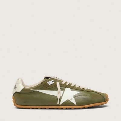 Golden Goose Marathon Speed Sneaker In Olive-Green Leather With Cream Star Golden Goose Marathon Speed Sneaker In Olive-Green Leather With Cream Star