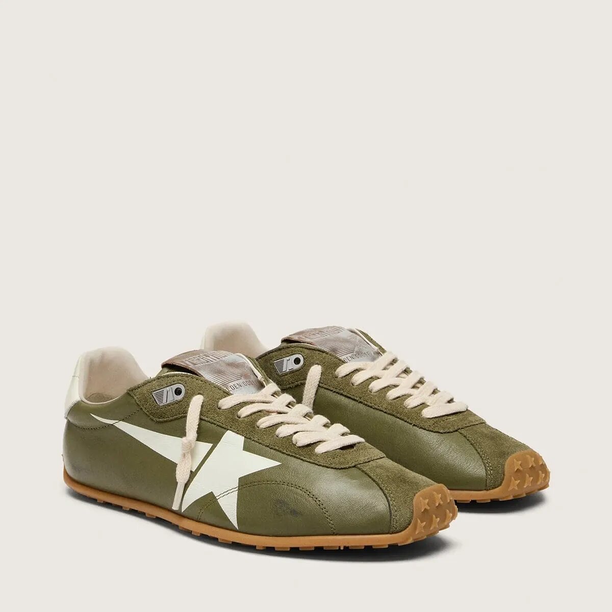 Golden Goose Marathon Speed Sneaker In Olive-Green Leather With Cream Star Golden Goose Marathon Speed Sneaker In Olive-Green Leather With Cream Star