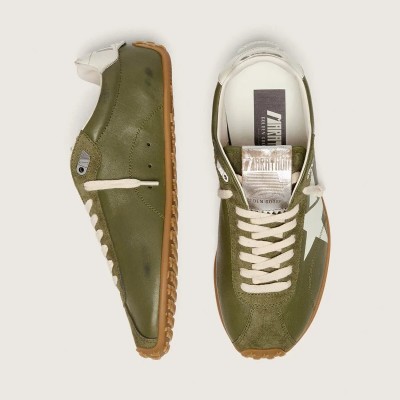 Golden Goose Marathon Speed Sneaker In Olive-Green Leather With Cream Star Golden Goose Marathon Speed Sneaker In Olive-Green Leather With Cream Star