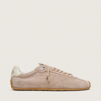 Golden Goose Marathon Speed Sneaker In Pink Suede With Perforated Star And White Leather Heel Tab Golden Goose Marathon Speed Sneaker In Pink Suede With Perforated Star And White Leather Heel Tab
