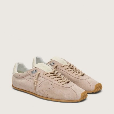 Golden Goose Marathon Speed Sneaker In Pink Suede With Perforated Star And White Leather Heel Tab Golden Goose Marathon Speed Sneaker In Pink Suede With Perforated Star And White Leather Heel Tab