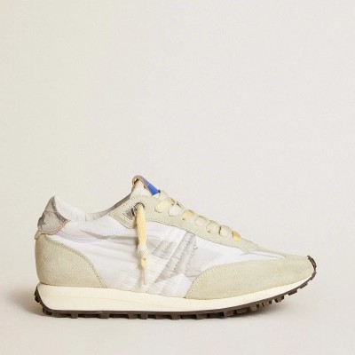 Golden Goose Marathon Sneaker With White Nylon Upper And Silver Star