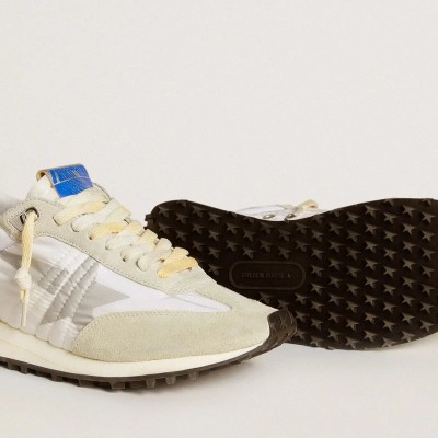 Golden Goose Marathon Sneaker With White Nylon Upper And Silver Star