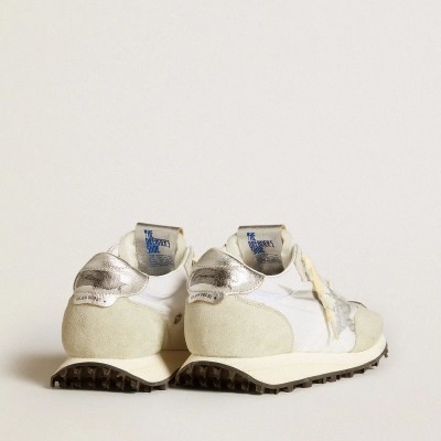 Golden Goose Marathon Sneaker With White Nylon Upper And Silver Star