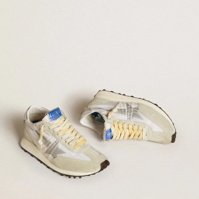 Golden Goose Marathon Sneaker With White Nylon Upper And Silver Star