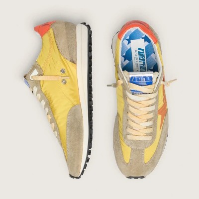 Golden Goose Marathon Sneaker With Yellow Nylon Upper And Orange Star Golden Goose Marathon Sneaker With Yellow Nylon Upper And Orange Star