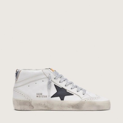 Golden Goose Mid Star Sneaker With Laminated Heel Tab And Glitter Laces Golden Goose Mid Star Sneaker With Laminated Heel Tab And Glitter Laces