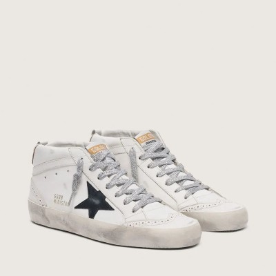 Golden Goose Mid Star Sneaker With Laminated Heel Tab And Glitter Laces Golden Goose Mid Star Sneaker With Laminated Heel Tab And Glitter Laces