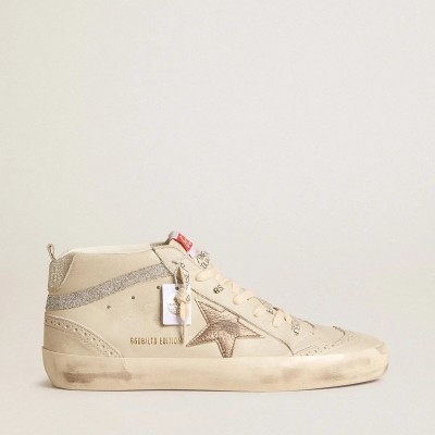 Golden Goose Mid Star Ltd Sneaker With Bronze Leather Star And Swarovski Crystal Flash Golden Goose Mid Star Ltd Sneaker With Bronze Leather Star And Swarovski Crystal Flash