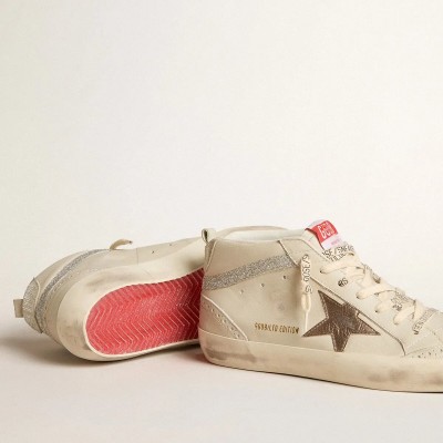 Golden Goose Mid Star Ltd Sneaker With Bronze Leather Star And Swarovski Crystal Flash Golden Goose Mid Star Ltd Sneaker With Bronze Leather Star And Swarovski Crystal Flash