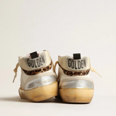 Golden Goose Mid Star Sneaker With Silver Metallic Leather Inserts And Pink Star Golden Goose Mid Star Sneaker With Silver Metallic Leather Inserts And Pink Star