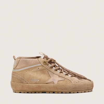 Golden Goose Mid Star Ski Sneaker In Caramel Suede With Nubuck Star And Suede Heel Tab Golden Goose Mid Star Ski Sneaker In Caramel Suede With Nubuck Star And Suede Heel Tab