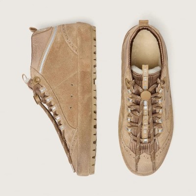 Golden Goose Mid Star Ski Sneaker In Caramel Suede With Nubuck Star And Suede Heel Tab Golden Goose Mid Star Ski Sneaker In Caramel Suede With Nubuck Star And Suede Heel Tab