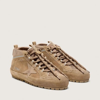 Golden Goose Mid Star Ski Sneaker In Caramel Suede With Nubuck Star And Suede Heel Tab