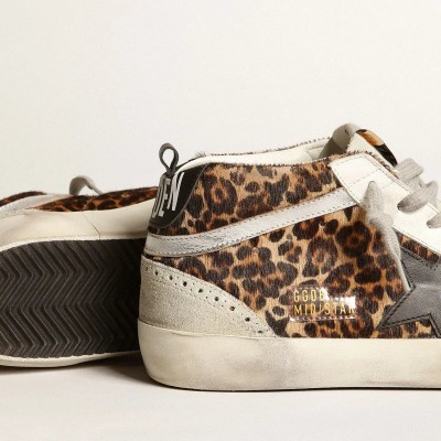 Golden Goose Mid Star Sneaker In Leopard Print Pony Skin With Black Star Golden Goose Mid Star Sneaker In Leopard Print Pony Skin With Black Star