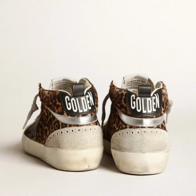 Golden Goose Mid Star Sneaker In Leopard Print Pony Skin With Black Star Golden Goose Mid Star Sneaker In Leopard Print Pony Skin With Black Star