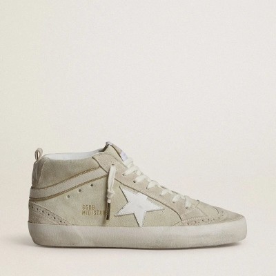 Golden Goose Mid Star Sneaker In Light Gray Suede With White Leather Star Golden Goose Mid Star Sneaker In Light Gray Suede With White Leather Star