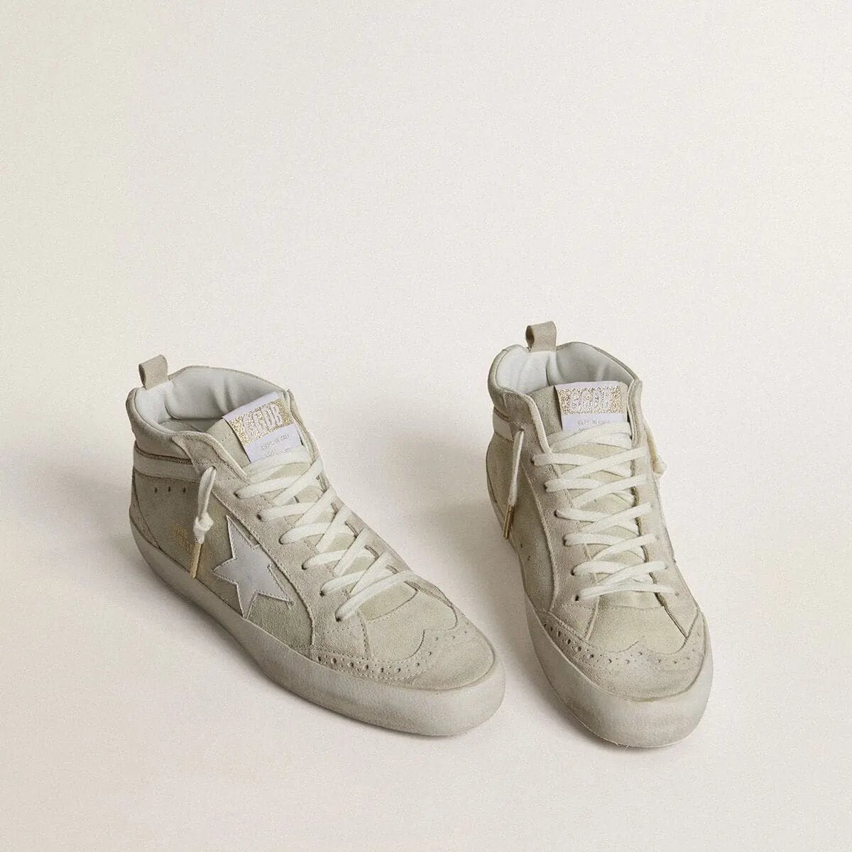 Golden Goose Mid Star Sneaker In Light Gray Suede With White Leather Star Golden Goose Mid Star Sneaker In Light Gray Suede With White Leather Star