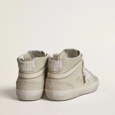 Golden Goose Mid Star Sneaker In Light Gray Suede With White Leather Star Golden Goose Mid Star Sneaker In Light Gray Suede With White Leather Star