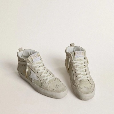 Golden Goose Mid Star Sneaker In Light Gray Suede With White Leather Star