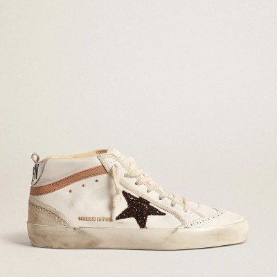 Golden Goose Mid Star Sneaker In Nappa With Glitter Star And Nude Leather Flash Golden Goose Mid Star Sneaker In Nappa With Glitter Star And Nude Leather Flash
