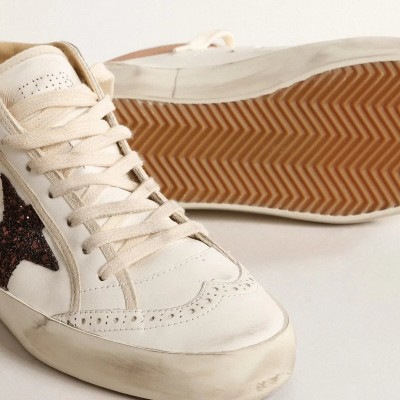 Golden Goose Mid Star Sneaker In Nappa With Glitter Star And Nude Leather Flash Golden Goose Mid Star Sneaker In Nappa With Glitter Star And Nude Leather Flash