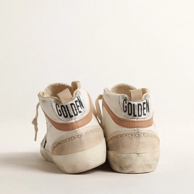 Golden Goose Mid Star Sneaker In Nappa With Glitter Star And Nude Leather Flash Golden Goose Mid Star Sneaker In Nappa With Glitter Star And Nude Leather Flash