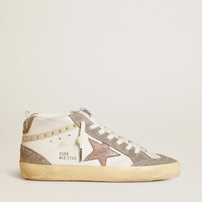 Golden Goose Mid Star Sneaker In Nappa And Suede With Light Brown Metallic Leather Star Golden Goose Mid Star Sneaker In Nappa And Suede With Light Brown Metallic Leather Star