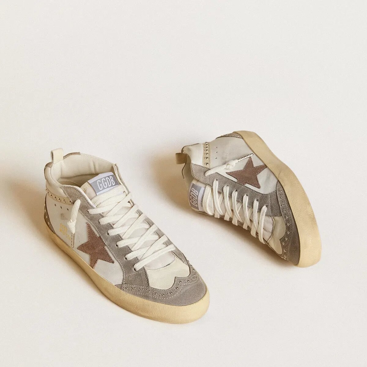 Golden Goose Mid Star Sneaker In Nappa And Suede With Light Brown Metallic Leather Star Golden Goose Mid Star Sneaker In Nappa And Suede With Light Brown Metallic Leather Star