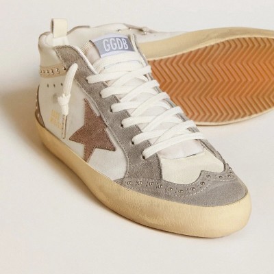 Golden Goose Mid Star Sneaker In Nappa And Suede With Light Brown Metallic Leather Star Golden Goose Mid Star Sneaker In Nappa And Suede With Light Brown Metallic Leather Star