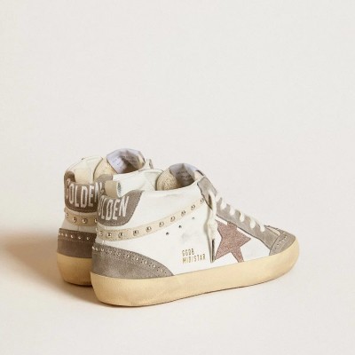 Golden Goose Mid Star Sneaker In Nappa And Suede With Light Brown Metallic Leather Star Golden Goose Mid Star Sneaker In Nappa And Suede With Light Brown Metallic Leather Star