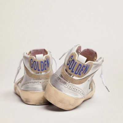 Golden Goose Mid Star Sneaker In Silver Laminated Leather With Dove Gray Star Golden Goose Mid Star Sneaker In Silver Laminated Leather With Dove Gray Star