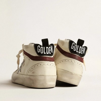 Golden Goose Mid Star Sneaker In White Nappa Leather With Silver Glitter Star Golden Goose Mid Star Sneaker In White Nappa Leather With Silver Glitter Star
